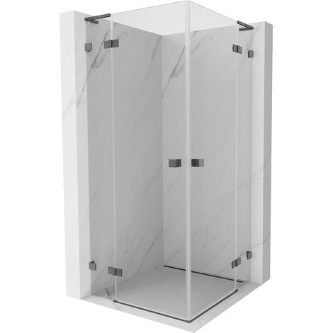 Mexen Lunar L Duo Duschkabine schwenkbar 110 x 110 cm, transparent, gebürstet gun gray - 834L-110L-110P-66-00 (1/5)