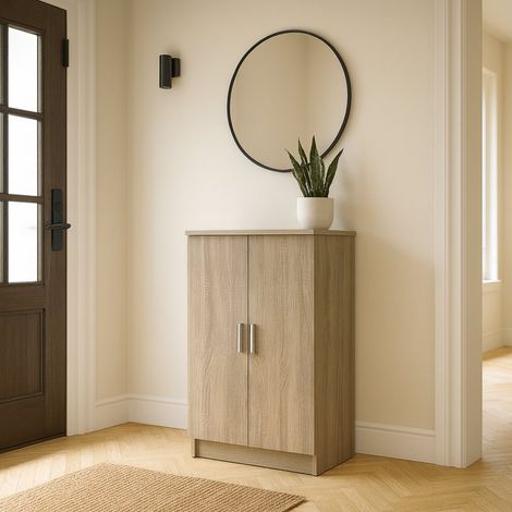 Dmora Armario multifuncional con 2 puertas con 6 estantes, Zapatero multiusos, Armario con estantes, cm 55x36h108, color Roble, con embalaje reforzado (1/5)