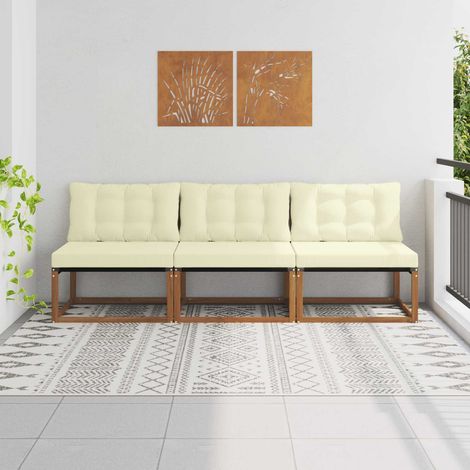 vidaXL 3 Piece Outdoor Middle Sofa Solid Acacia Wood and Textilene