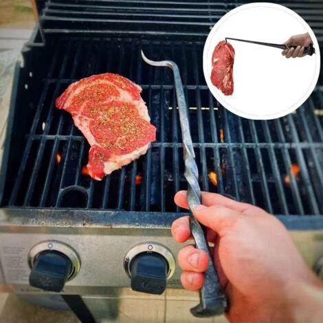 Spatule à viande pour barbecue, Nouvelle spatule à viande 2025, Spatule tressée, Spatule et crochet à viande, Spatule, Spatule de cuisson, Crochet, Acier inoxydable, Spatule à viande pour barbecue, Cr (1/4)