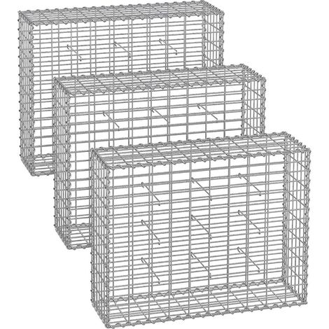 Gabbione per gabbia in pietra cesto in metallo per pietre rete 5 x 10 cm parete zincata aiuola decorazione da giardino 100 x 80 x 30 cm set da 3 argento 120005969