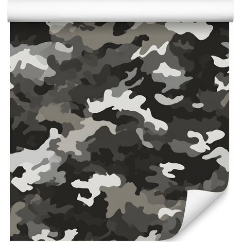 Carta da parati mimetica militare grafite e grigia per soggiorno e camera da letto 50x1000 cm (1/5)