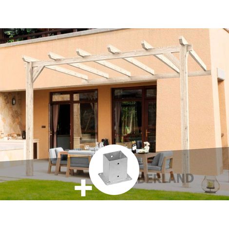 Pergola adossée en lamellé-collé Amiens 400 x 300 cm + 2 supports poteaux - Maderland