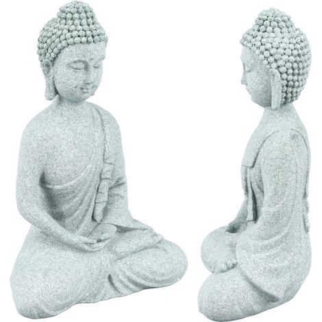 Statue de Bouddha assis d'inspiration zen, animal de compagnie créatif en grès bleu, décoration d'aquarium de bureau, décoration intérieure, Bouddha serein. (1/5)