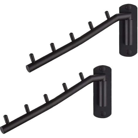 Lot de 2 étendoirs à linge muraux pliables noirs, porte-vêtements mural en acier inoxydable avec balançoire (1/5)