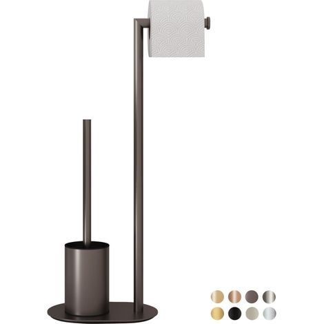 Garniture WC Gris, Garniture WC en Acier Inoxydable avec Porte-Papier Toilette, Brosse WC Porte-Papier Toilette Debout (1/4)