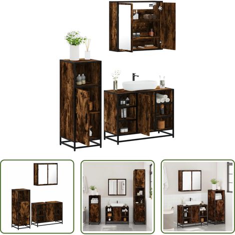 vidaXL Ensemble de meubles de salle de bain 3 pcs Chêne fumé (1/5)
