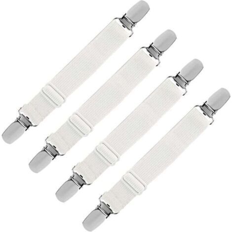 Tendeur Drap Housse Élastique, Fixation Attache Sangle de Maintien Ajustable pour Drap Lit, Canapé, Housse de Repassage (Blanc, Lot de 4) (1/4)