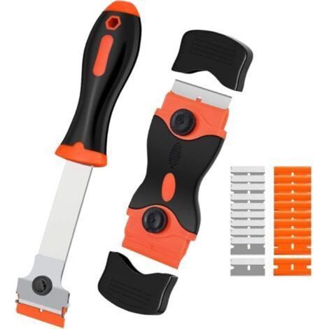 Glass scraper, long-handled cleaning tool with 10 metal blades and 10 plastic blades, suitable for cleaning labels (1/4)
