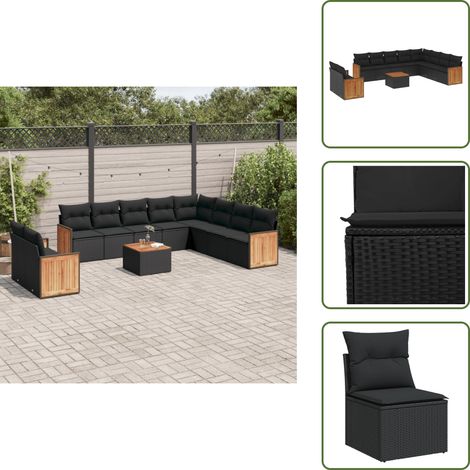 Salon de jardin 11 pcs avec coussins noir résine tressée - Ensemble Salon De Jardin - Meuble Extérieur - Jardin Design - Mobilier De Jardin - Chaise Lounge (1/5)