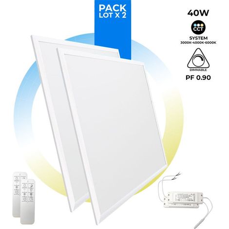 2er-Pack LED-Einbaupanels slim CCT mit Fernbedienung - 60x60 cm