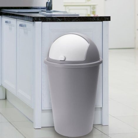 Poubelle Ronde Taupe 50 l. Design et hygiénique. Couvercle rapide (1/3)