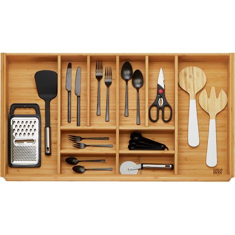 ORGA-BOX 3 BAMBUS Besteckeinsatz Holz-Besteckkasten für Nobilia Schubladen ab August 2012 für 90er Schublade (473 x 797 mm) mit 10 Fächer