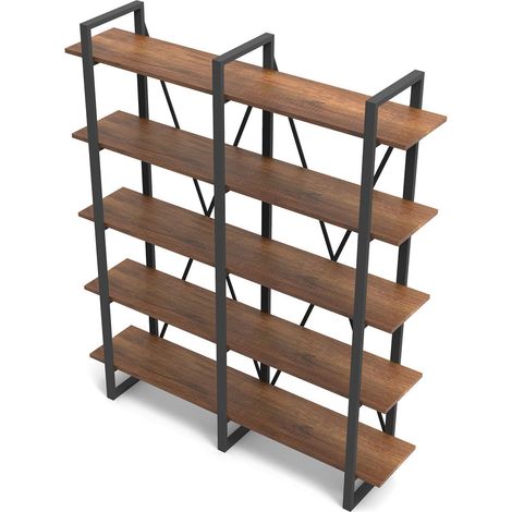 Étagère bibliothèque style industriel Ulid L155cm Bois foncé et Métal Noir (1/5)