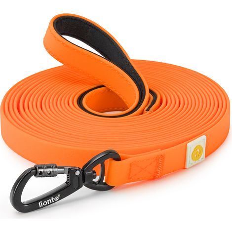 lionto Schleppleine für Hunde 20 m, strapazierfähig & wasserdicht mit weicher Neopren-Handschlaufe und Drehkarabiner, orange