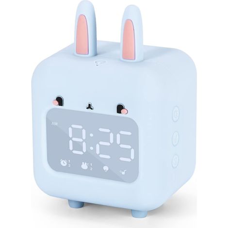 Digitaler Kinderwecker, niedlicher Hasenwecker mit blauem Nachtlicht (1/4)