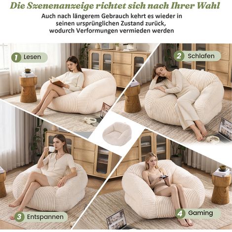 Pouf siège adulte en velours côtelé beige, sans montage, pour salon et balcon (1/5)