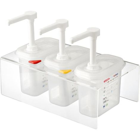 Lot de 3 distributeurs de sauce GN 1/9 transparents 1,5L - 380 x 225 x 195 mm - ARAVEN