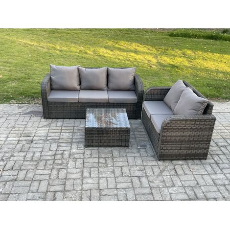 Fimous PE Rattan Garden Furniture Sets 5 Seater Outdoor Lounge Sofa Set Square Coffee Table (1/5)