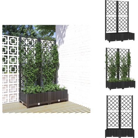 Jardinière avec treillis Noir 80x40x121,5 cm PP - Jardinierre - Pot De Fleurs - Plante Grimpante - Support Végétal - Décoration Extérieur (1/5)
