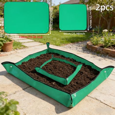 Ensemble de 2 tapis de rempotage pour plantes, en PE épais, réutilisables, adaptés à la plantation de légumes sur balcon. (1/5)