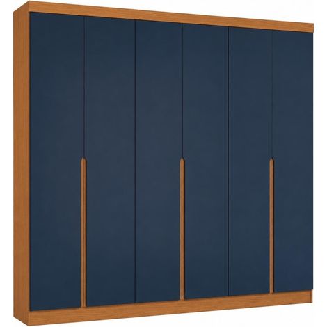 Befara – Armario 6 puertas azul mate y nogal – 4 cajones y estantes – Medidas 242x47x218 cm – Diseño contemporáneo y funcional (1/5)
