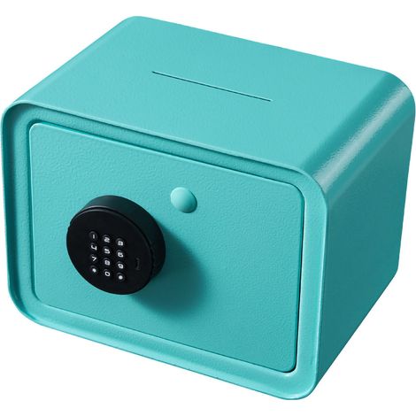 Coffre-fort numérique électronique en métal bleu anti-effraction pour enfants, ouverture par le haut, boîte à billets et pièces (1/5)