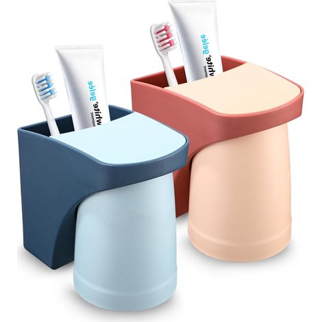 Porte-gobelets à dents sans perçage avec gobelet magnétique, support brosse à dents mural, lot de 2 (1/4)