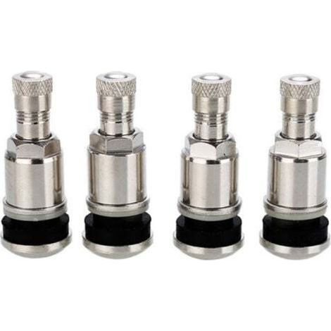 Valves de pneu sans chambre pour voiture – Lot de 4, acier chromé, longueur 45 mm, finition argentée (1/5)