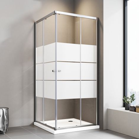 90x90x185cm Milchglas Duschkabine Eckeinstieg mit Doppel Schiebetüren 6mm ESG Glas Duschabtrennung Dusche Duschschiebetür, Höhe: 185cm (1/4)