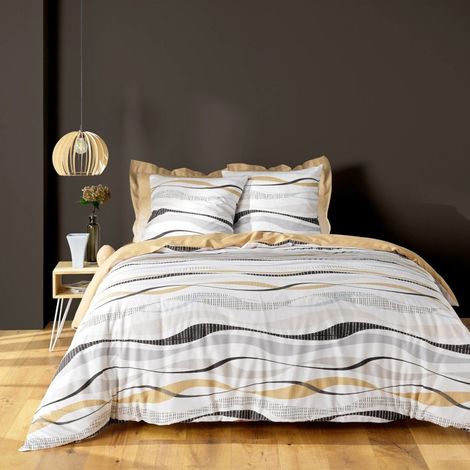 Housse de couette 240x220 + 2 taies VAGUELINE Naturel (1/5)