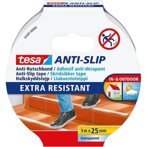 TESA cinta antideslizante 5x25mm transparente , Cinta antideslizante adhesivaRollo de 5 metrosAncho de la cinta 2,5cmColor TransparenteResistente al agua ,a la int