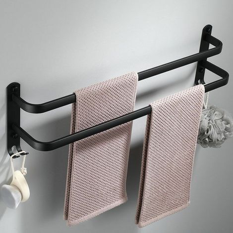Porte-serviettes Porte-serviettes mural en aluminium é 2 niveaux avec crochet (double barre noire 30 cm)LOY (1/4)