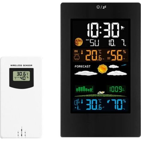 Station Météo avec Capteur Extérieur, Thermomètre Hygromètre Numérique Intérieur et Extérieur, Station Météo sans fil avec Température, Humidité, Prévisions Météorologiques, Réveil et Barométrique (1/4)