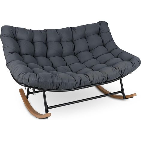 Fauteuil à Bascule Double Papasan pour 2 Personnes, Causeuse Métallique Surdimensionné de 320 KG avec Coussin Épais, Fauteuil Œuf à Bascule, Noir (1/5)
