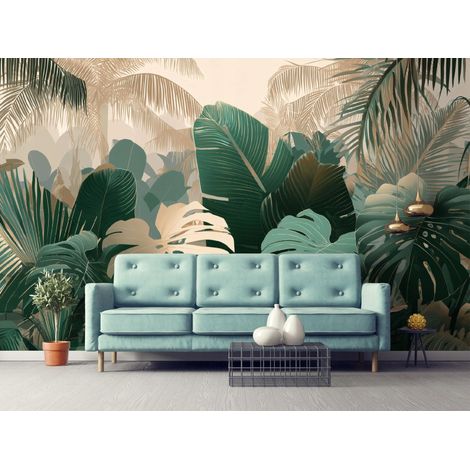 Fototapete Blätter Monstera Dschungel, für Wohnzimmer und Schlafzimmer, 150 x 105 cm – Komplettset inkl. Kleister & Anleitung (1/5)