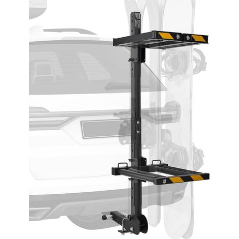 Porte-skis sur attelage pliable, compatible avec récepteur 5 cm, support réglable pour planche à neige, capacité 6 paires de skis ou 4 planches, avec verrou, sangle de sécurité, accès inclinable