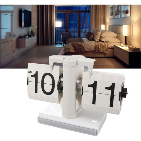 Retro-Digital-Klappuhr – Automatische Tischuhr mit Zähler und LED-Ambientebeleuchtung, Gehäuse aus Edelstahl 304, Maße 129 x 80 mm, Weiß
