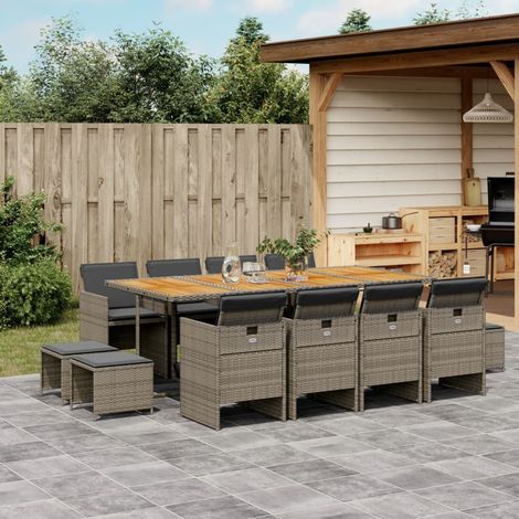 13-tlg. Garten-Essgruppe mit Kissen Grau Poly Rattan (1/5)