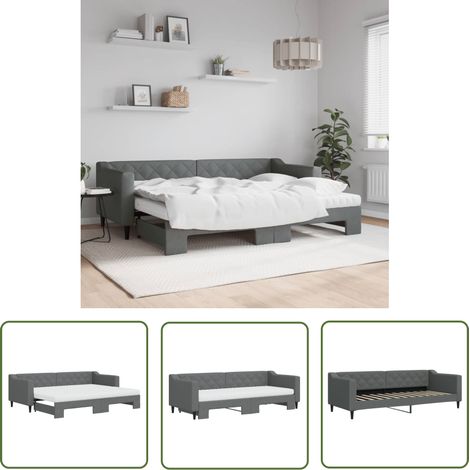 vidaXL Lit de jour avec gigogne et matelas gris foncé 80x200 cm tissu (1/5)