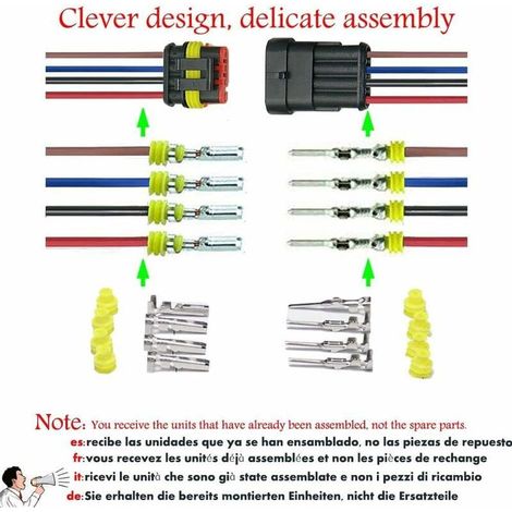 VURAHOME - Connecteur Electrique Moto.connecteur de câble Automobile à 4 Pin. Voiture Fiche Etanche avec Fil 16 AWG. pourpour Moto Scooter Auto Truck Marine Fil Harnais Sockets(5 Pack) (1/4)