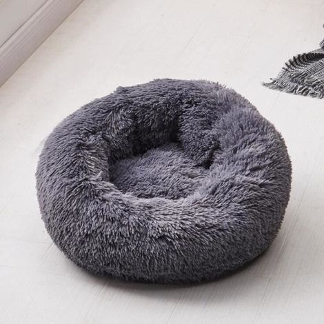 Couchage Panier pour Chien Chat Corbeille Coussin Rond Hiver en Peluche Lit Animal 50CM Gris Foncé (1/3)