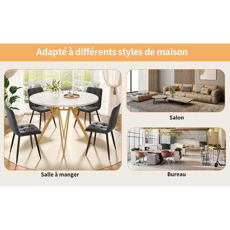 Table ronde (100×100×76 cm), table à manger pour la cuisine. Table basse pour 4 personnes. Conforme aux exigences des salons de réception et des salles à manger. Plateau de table en marbre MDF. Or. (1/5)