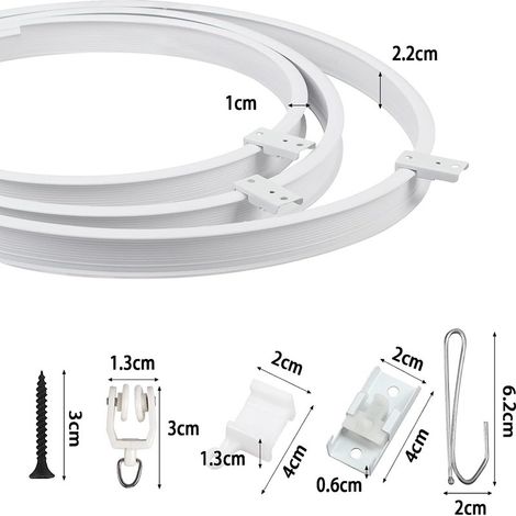 Rail courbe de 3,5 mètres, rail en PVC à crochet, rail de guidage silencieux, rail de guidage flexible en acier et plastique en forme de U, voie courbe (1/5)