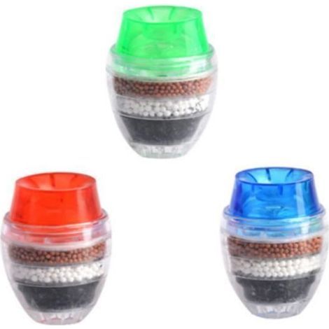Tap water filter with activated carbon, mini strainer, and showerhead mesh.