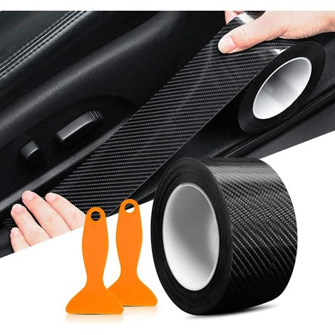 fibre de carbone autocollant, 5 cm x 10 m Film carbone autocollant pour seuil de portière de voiture 6D - Noir (1/5)