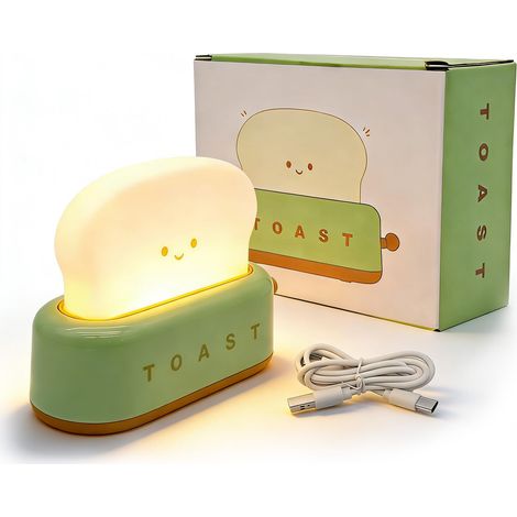 Toast LED Veilleuse, Veilleuse Toast Enfant, Veilleuse Enfant Rechargeable, Lampe Enfants en Silicone, Avec Fonction Minuterie, Enfant Rechargeable pour Chambre d'Enfant Décoration [Classe énergétique (1/5)