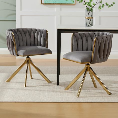 Fauteuil en Velours Moderne 1 Place avec Rotation 180° et Assise Ergonomique - Pieds Métal Doré - Velours Côtelé Gris (1/5)
