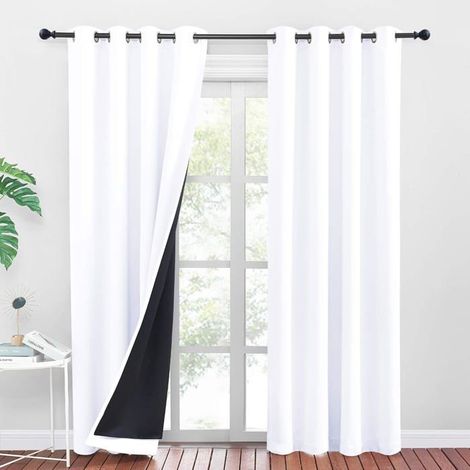 Rideau Occultant Blanc - Rideaux 100% Lumière Bloquer Isolation Thermique Anti Froid Draperies à Oeillets pour, 2 Pièces, 140x240cm (1/5)