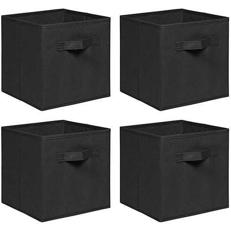 Foldable Storage Boxes,Non-Woven Fabric Storage Box Set,Storage Drawers for Cube Storage Unit,26.5x26.5x28 cm (Black, Set of 4)